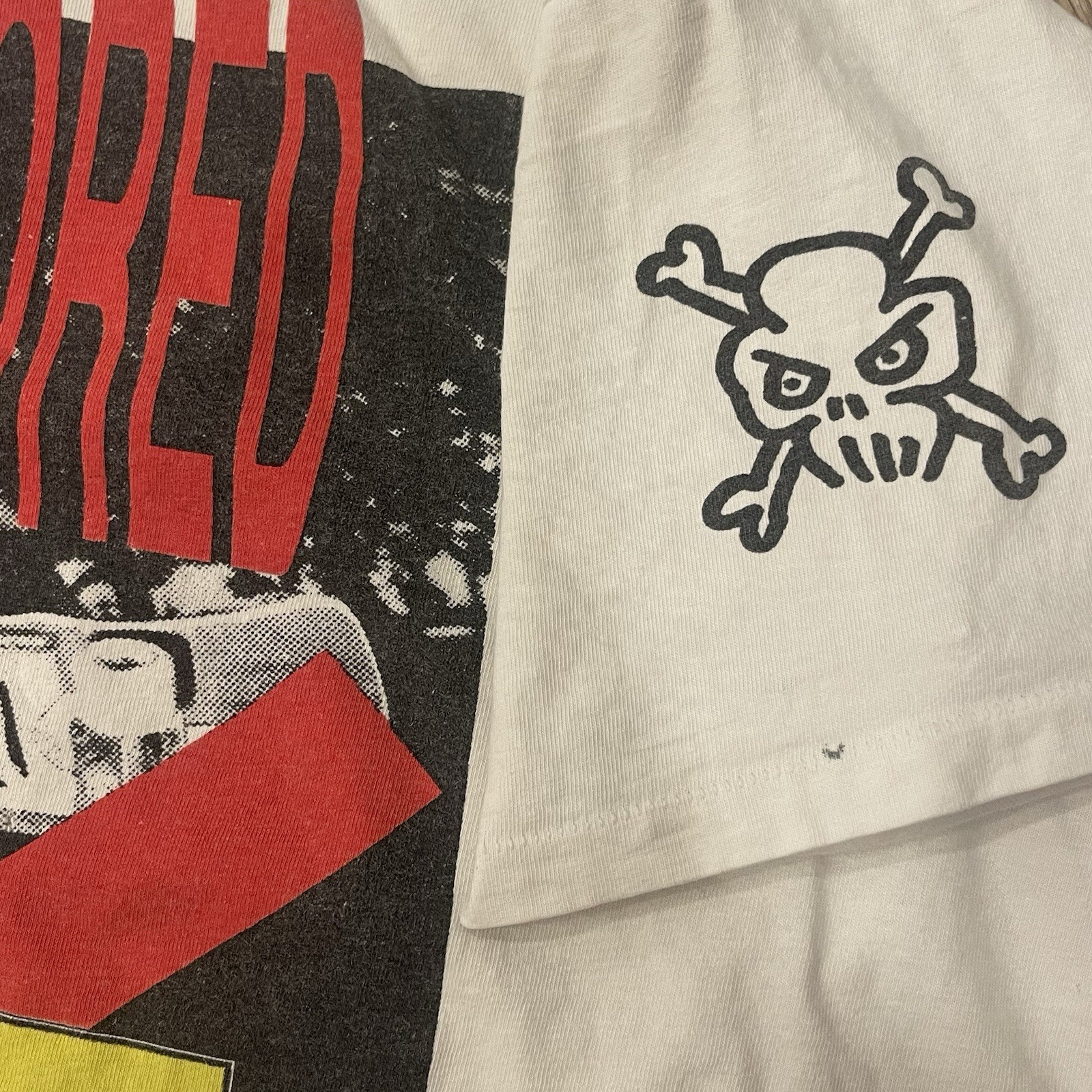 Vtg 80s OP Ocean Pacific Skull Rebel Skater Censored Double Sided 1989 Graphic L gallery