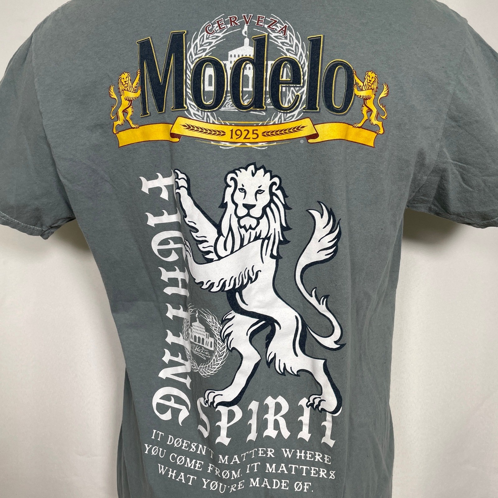 Modelo Beer 1925 Fighting Spirit Gray Cotton T-Shirt Men's LARGE gallery