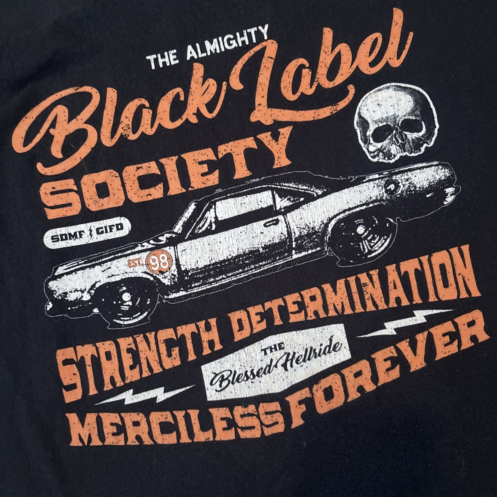 2000s Black Label Society SDMF Blessed Hell Ride Skull Hot Rod Shirt XL gallery
