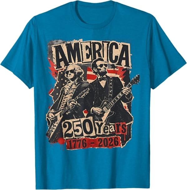 George Washington Lincoln Playing Guitar Abe Lincoln 250th T-Shirt gallery