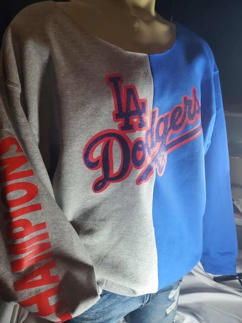 LA Dodgers Baseball World Series raw edge sweatshirt cold shoulder off shoulder gallery