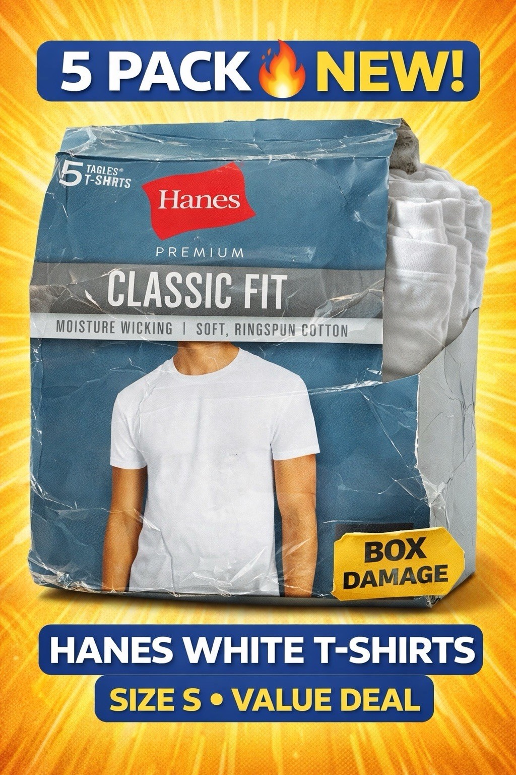 Hanes Mens White T Shirts Size S 5 Pack Crewneck Tagless Cotton Tee Small 34-36 gallery