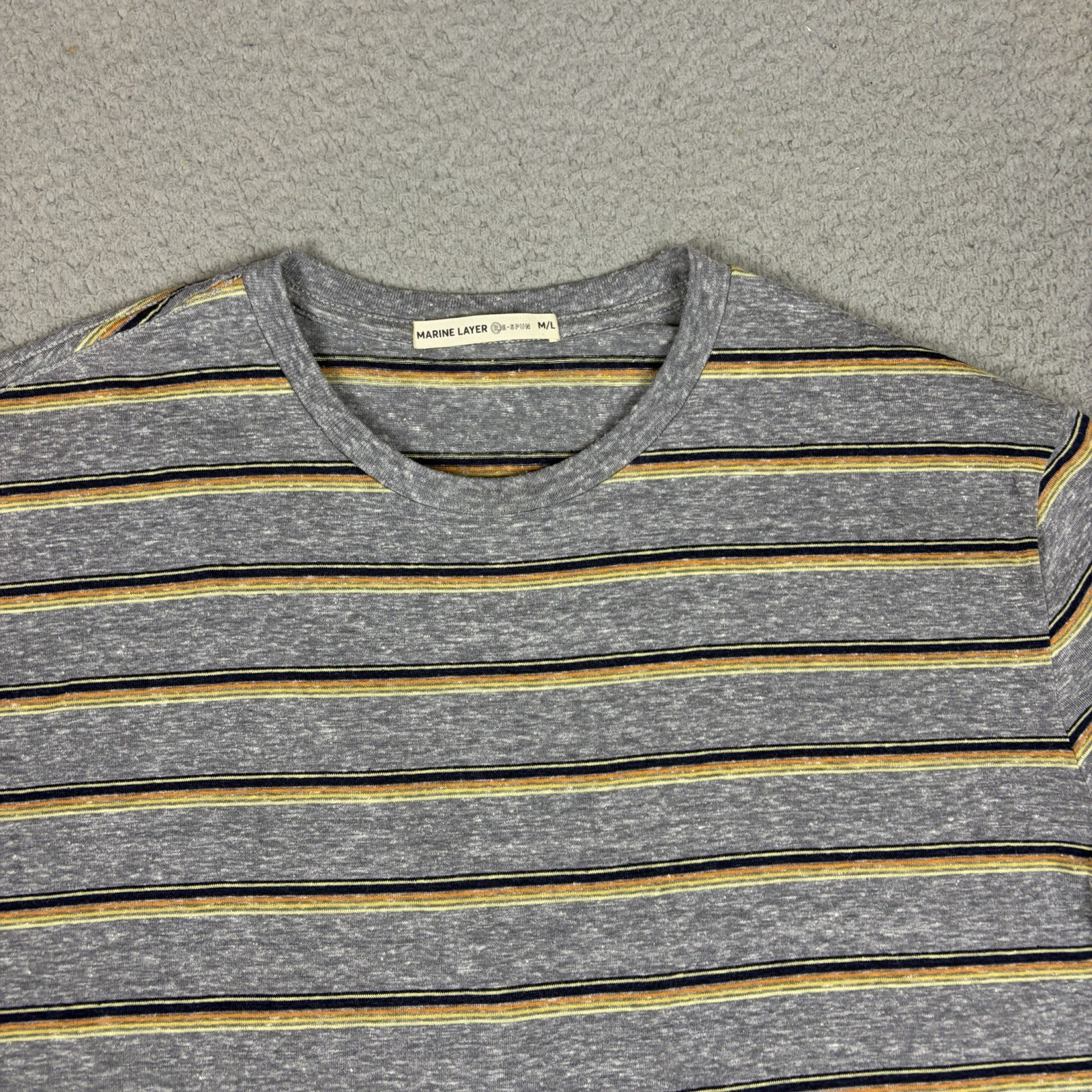 Marine Layer T Shirt Mens M / L Gray Black Striped Cotton Blend Casual Tee gallery