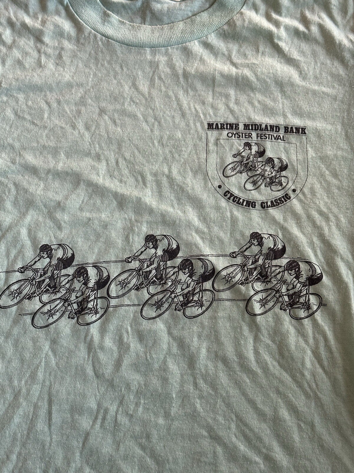 Vintage 80s Cycling Classic Graphic Shirt Medium Oyster Festival Sports Bike USA gallery