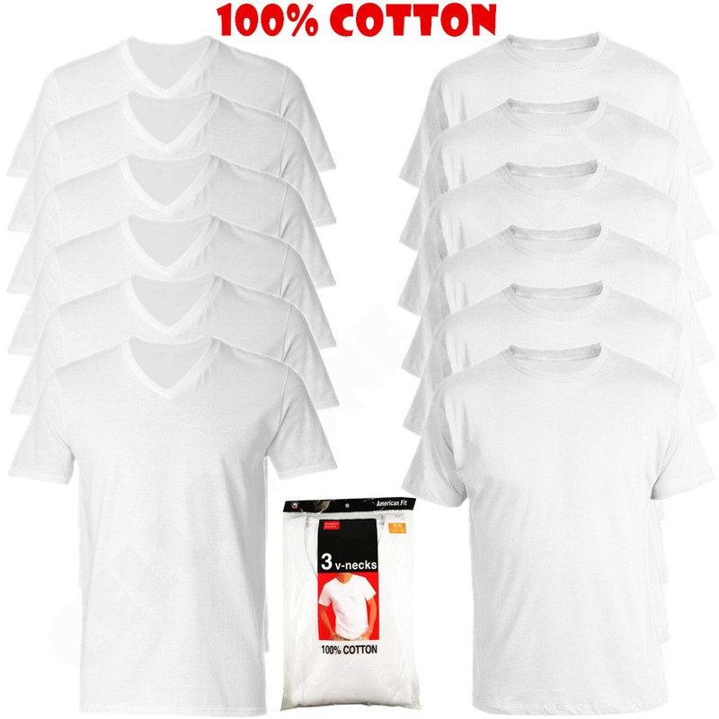 6-Pack V/Crew-Neck For Men’s 100% Cotton Tagless T-Shirt Undershirt Tee White