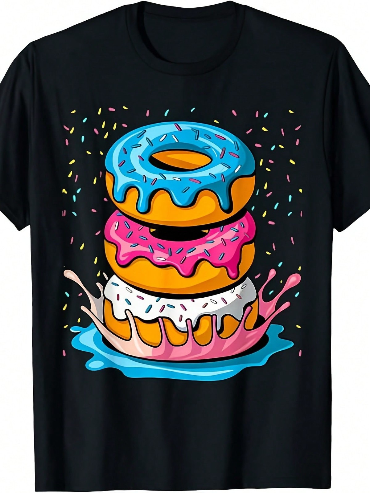 Donut Print TShirt Frosted Sugar Pattern Short-Sleeve With Colorful Donut Design gallery