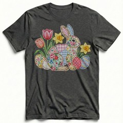 Easter Bunny Patchwork Floral Spring T-Shirt Holiday Cute Pastel Egg Lover Tee
