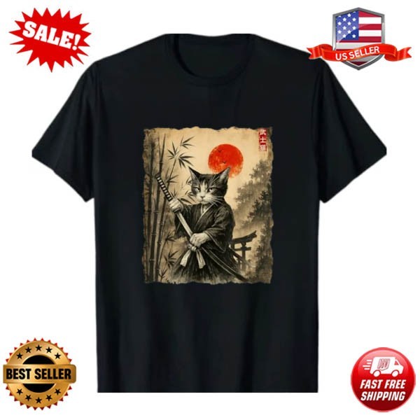 Samurai Cat Japanese Art Funny Graphic Tee T-Shirt gallery