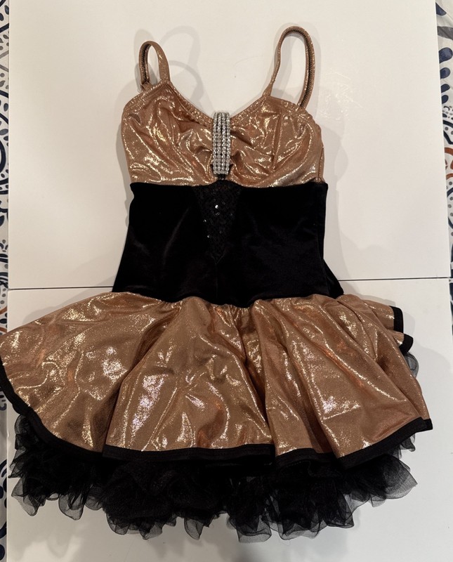 Child Jazz Dance Costume Velvet And Lycra Black And Gold : Pumpers Size I 7/8