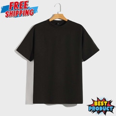 Men Drop Shoulder T-Shirt Versatile Casual Round Neck Half Sleeve Solid Colr Tee