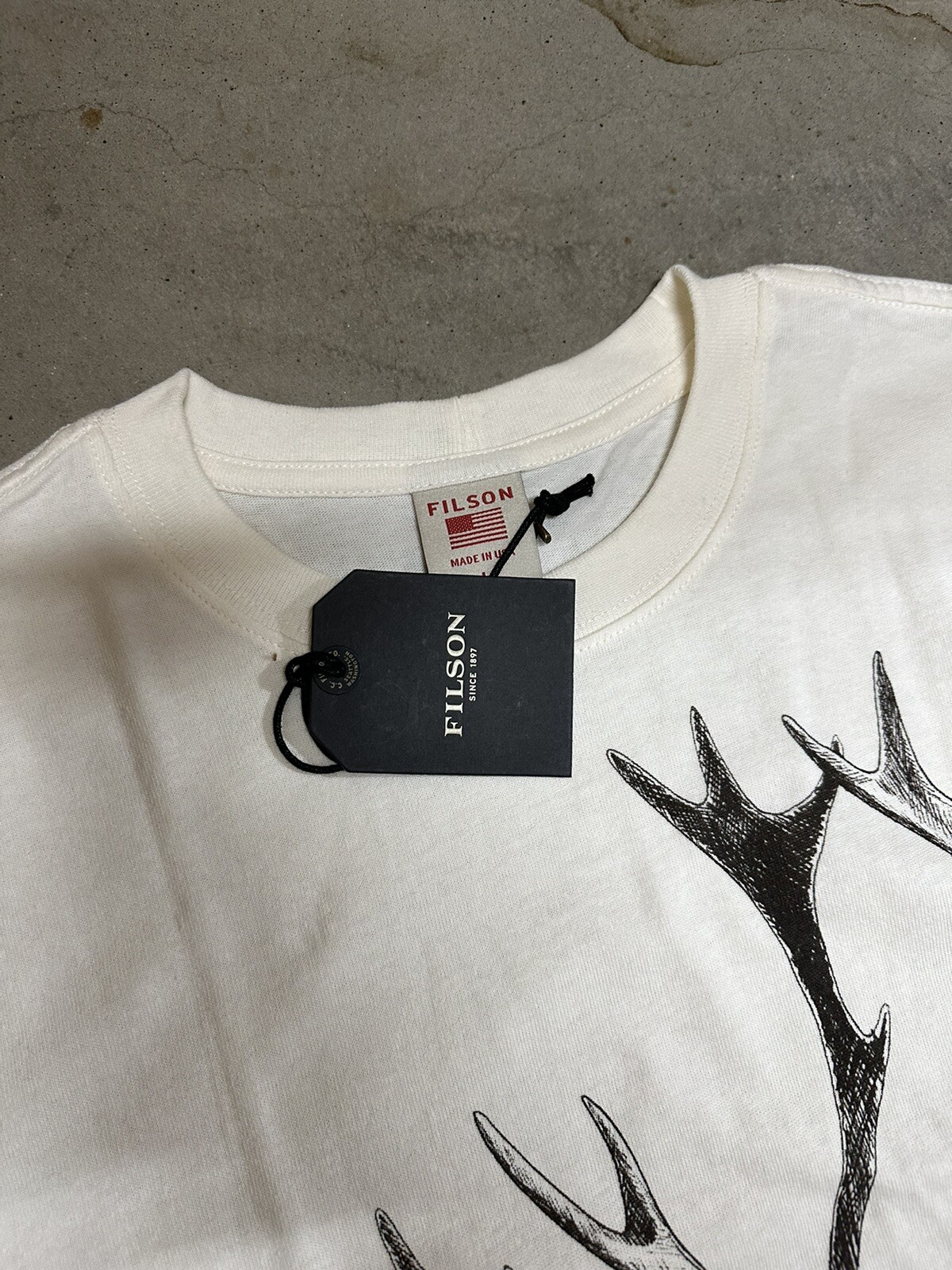 NWT Filson Caribou Short Sleeve T Shirt Pioneer Graphic White Black Made in USA gallery