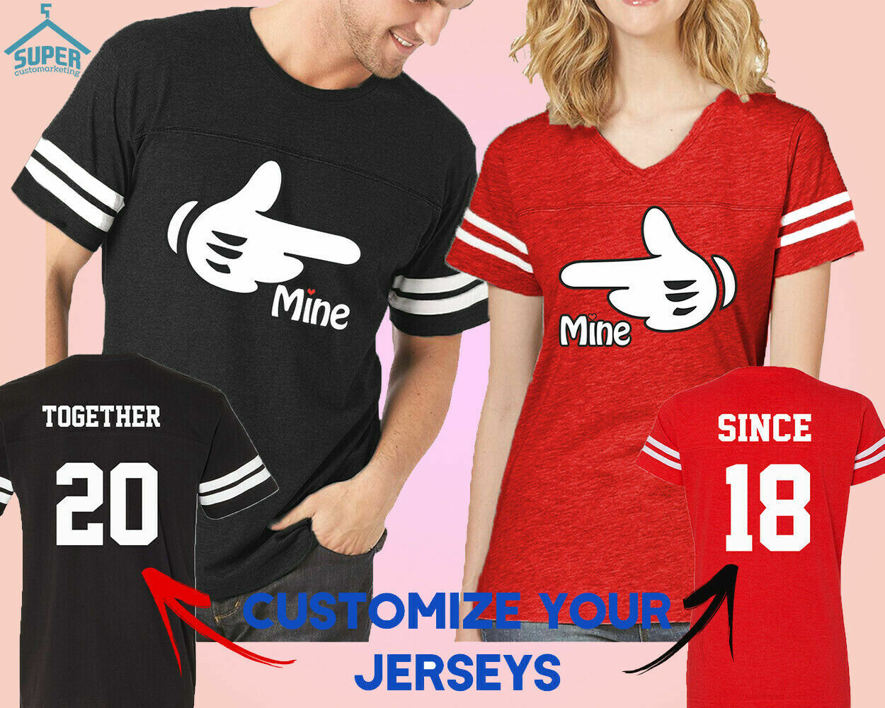 Couple Matching Shirts CARTOON Mine Mine FOOTBALL JERSEYS TOGETHER SINCE Customi gallery