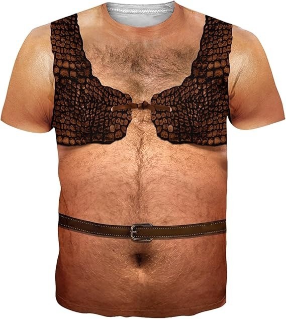 Funny 3D Hairy Chest T Shirt Men Novelty Graphic Gag Gift Party Outfit AOP Tee
