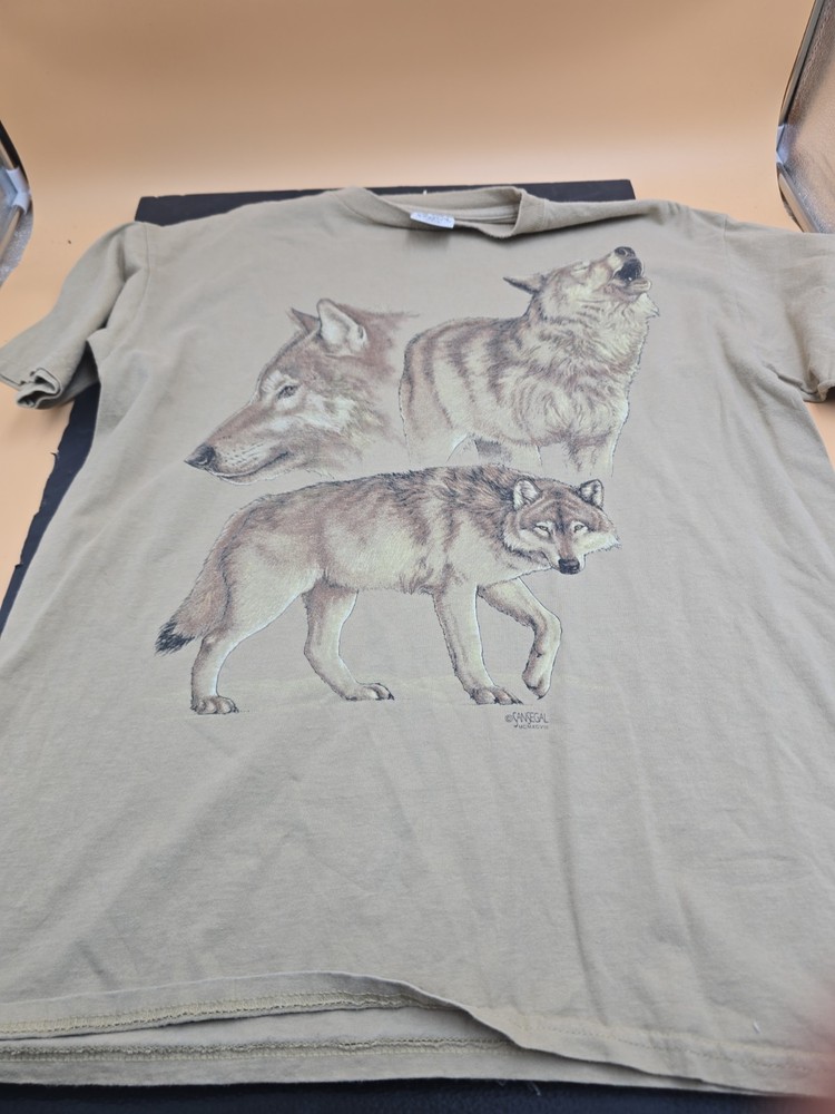 VTG 90s Wolf Graphic Print Sansegal Black Hills South Dakota T Shirt XL USA