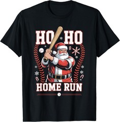 Ho Ho Home Run Baseball Christmas Funny Holiday Sports Santa T-Shirt