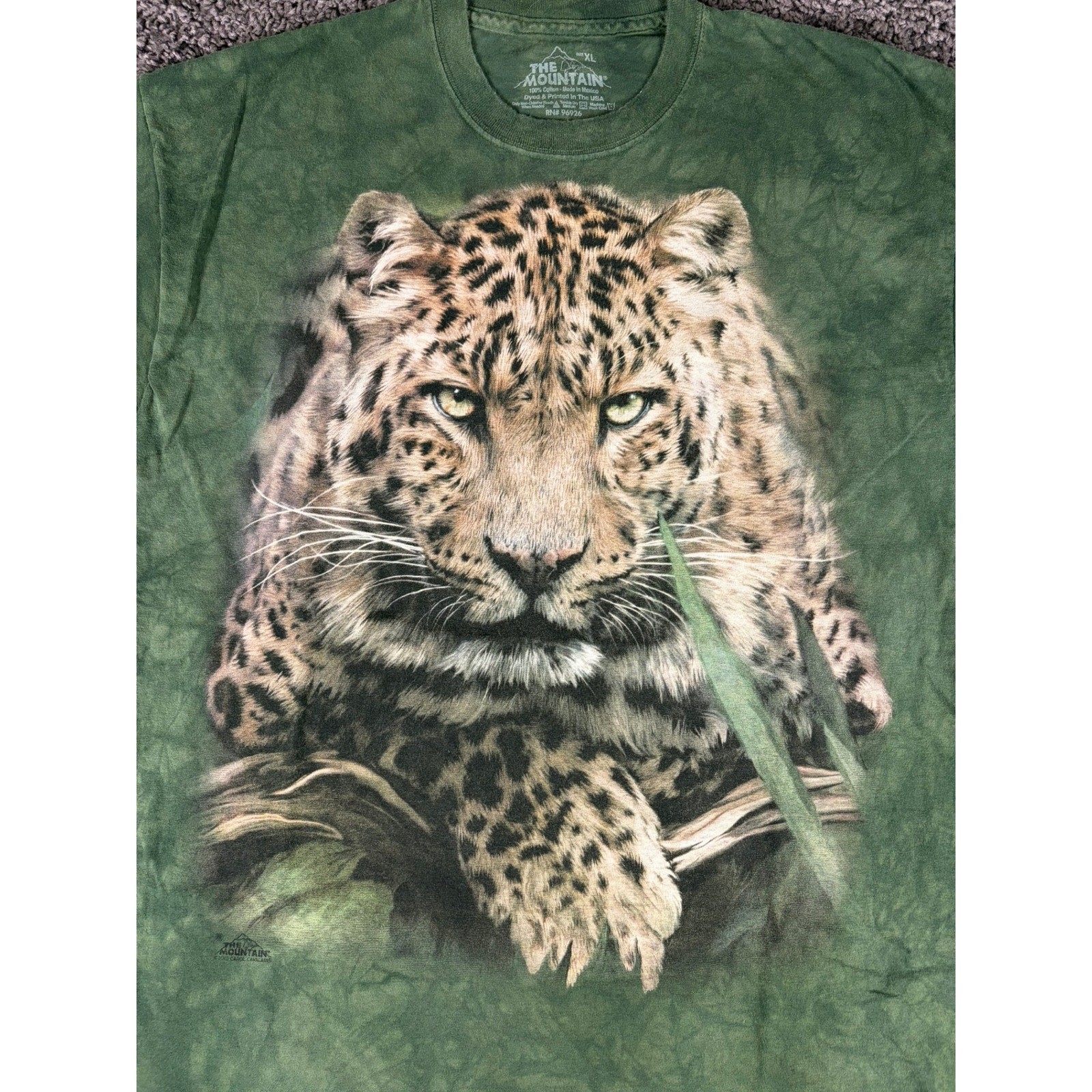 The Mountain Leopard Graphic T-Shirt XL Green Tie Dye Carol Cavalaris Big Cat T gallery