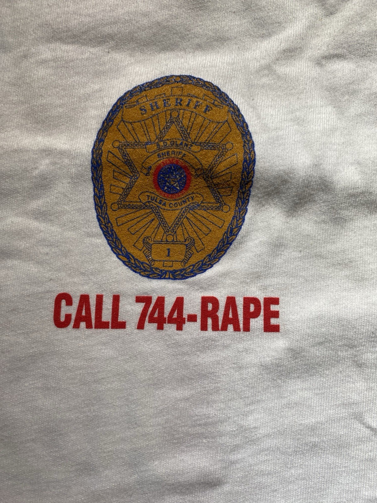 Hanes Beefy T-Men's Vintage 1990s Tulsa Sheriff “Stop Violence Against Women” XL gallery