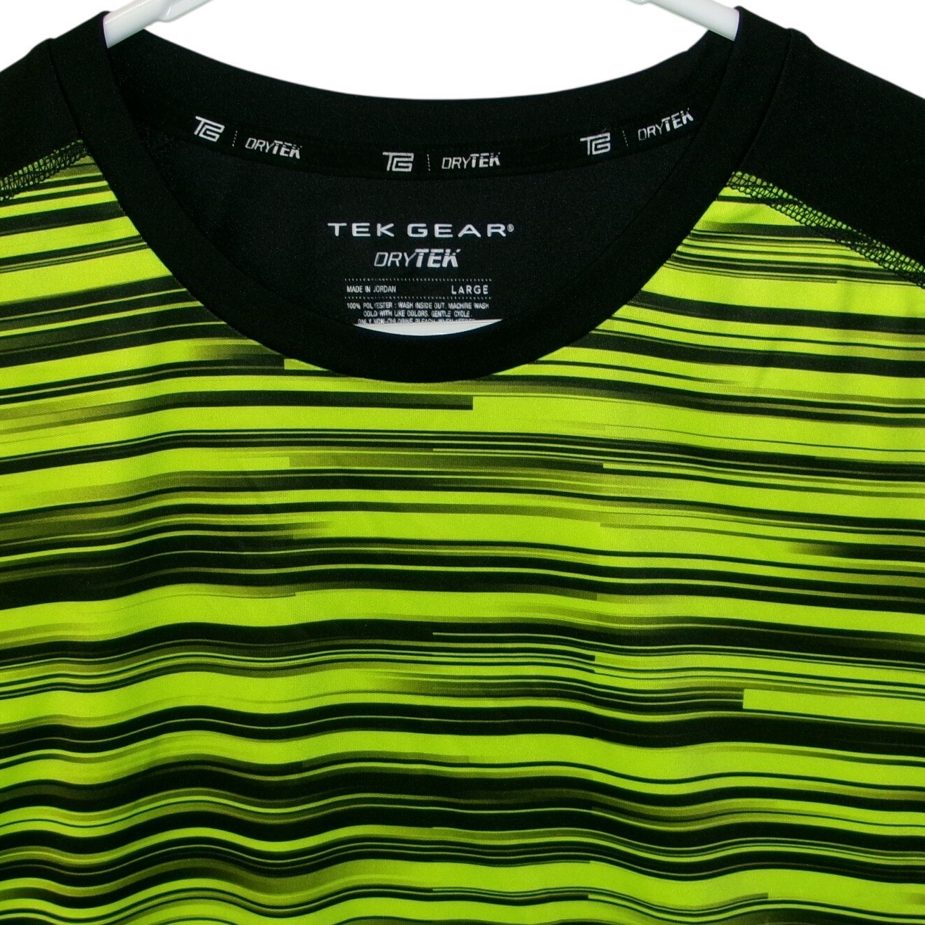 Tek Gear Dry Tek Men's Large Black Neon Stripe Athletic T Shirt Performance gallery