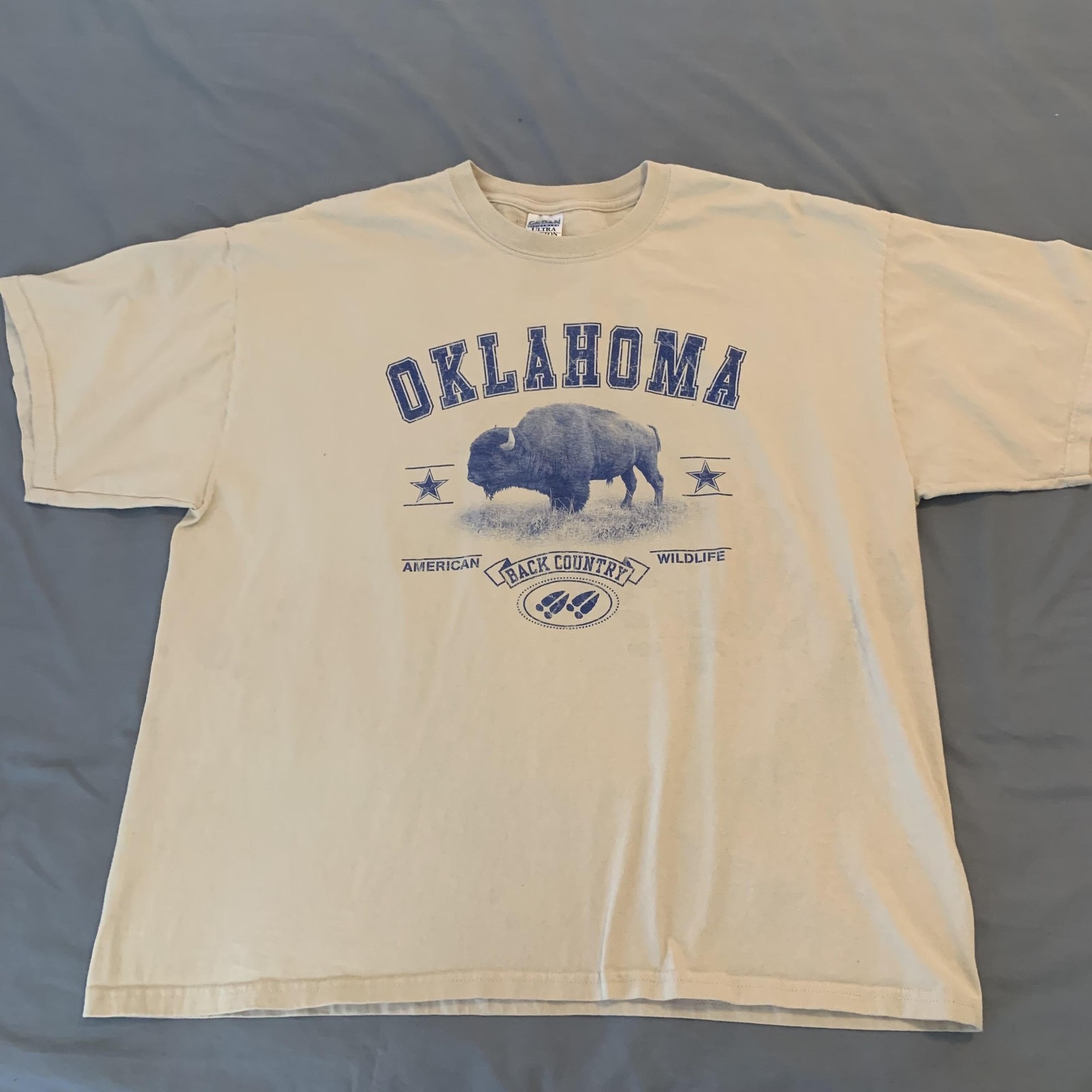 Oklahoma Wildlife Shirt Mens 2XL Tan Bison Buffalo Graphic Back Country Gildan gallery