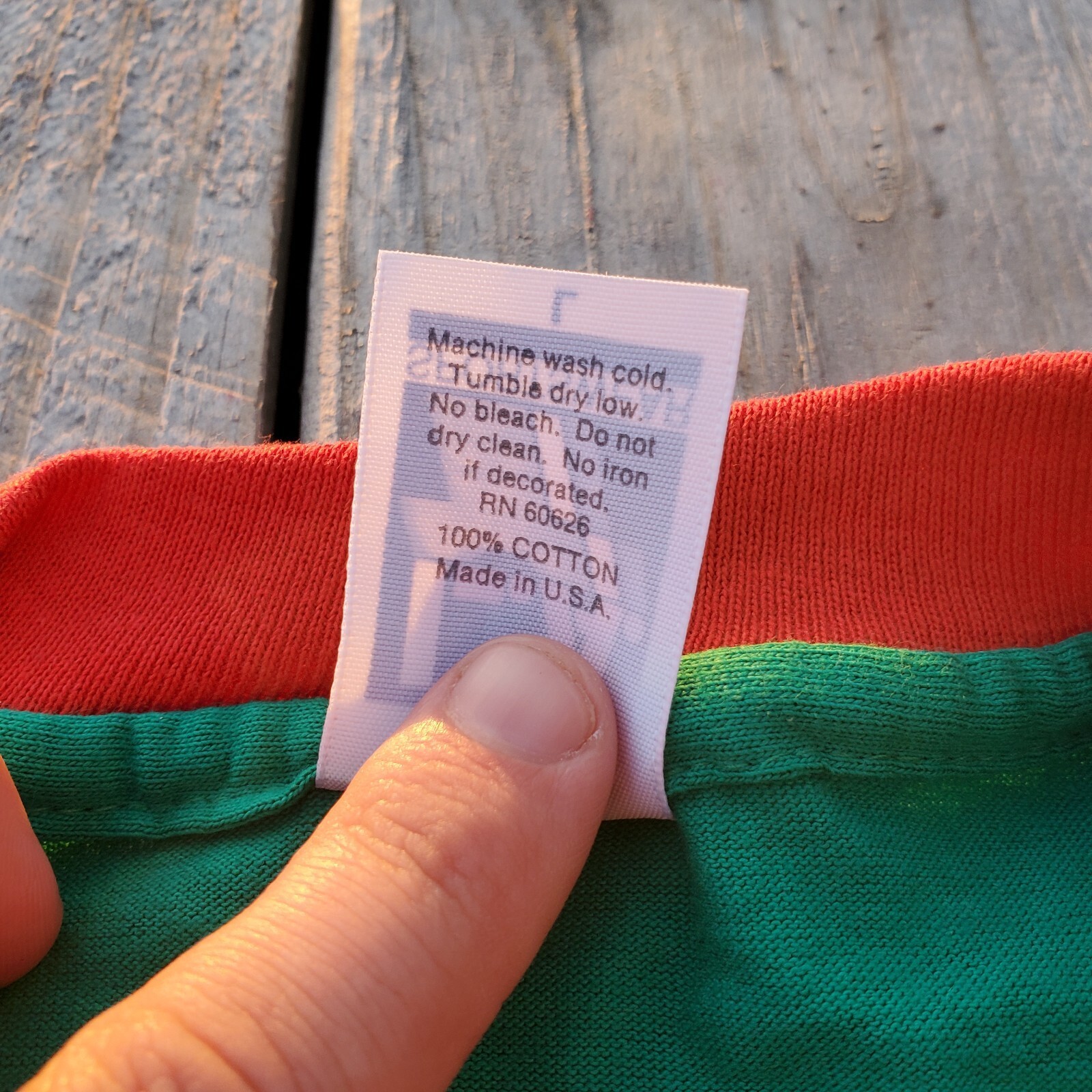 Vintage Men LA Sportswear Blank Large Single Stitch Shirt Green Red Sleeves USA gallery