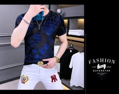 Men Fashion Bronzing Flocking Trend Slim Fit Velvet Summer Short Sleeve T-Shirt