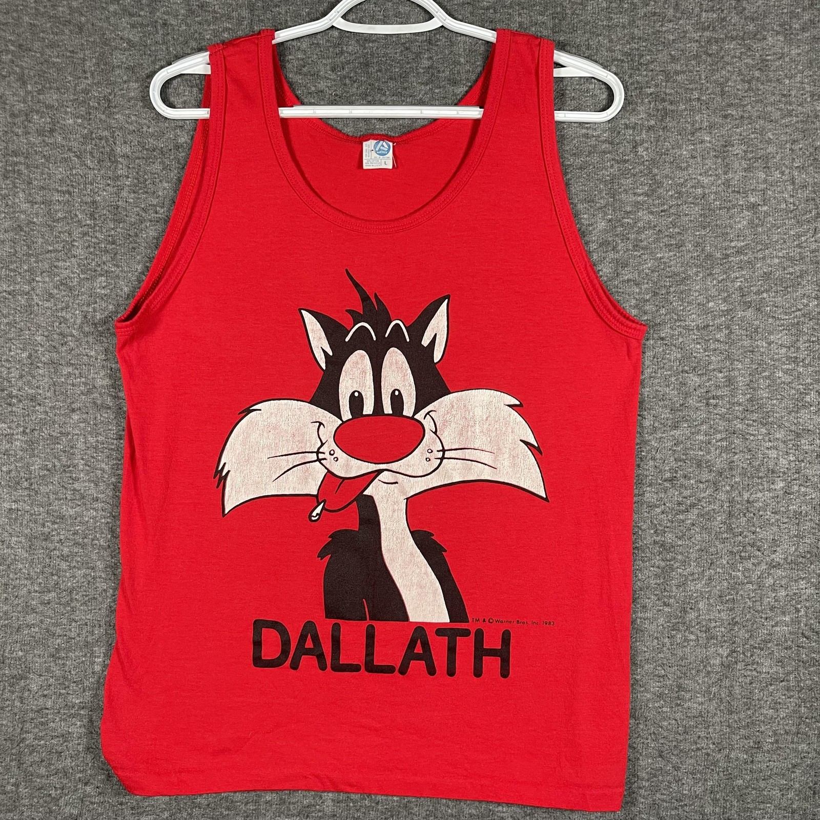 Vintage Artex Shirt Mens Large Red Sylvester Looney Tunes Dallath Tank USA 1983