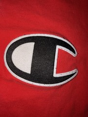 Champion Men’s Small Red Crew Neck Short Sleeve Cotton Knit Logo T-Shirt Vintage