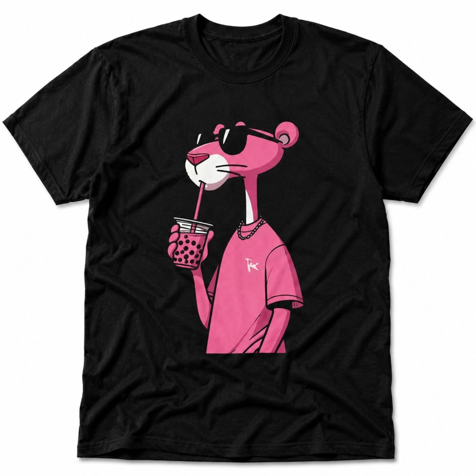 Pink Cartoon Panther Drinking Boba Funny Graphic T-Shirt Gift For Fan DH1516 gallery