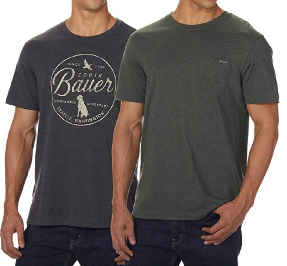 Eddie Bauer Men’s Graphic & Pocket T-Shirt 2 Pack Green/Charcoal