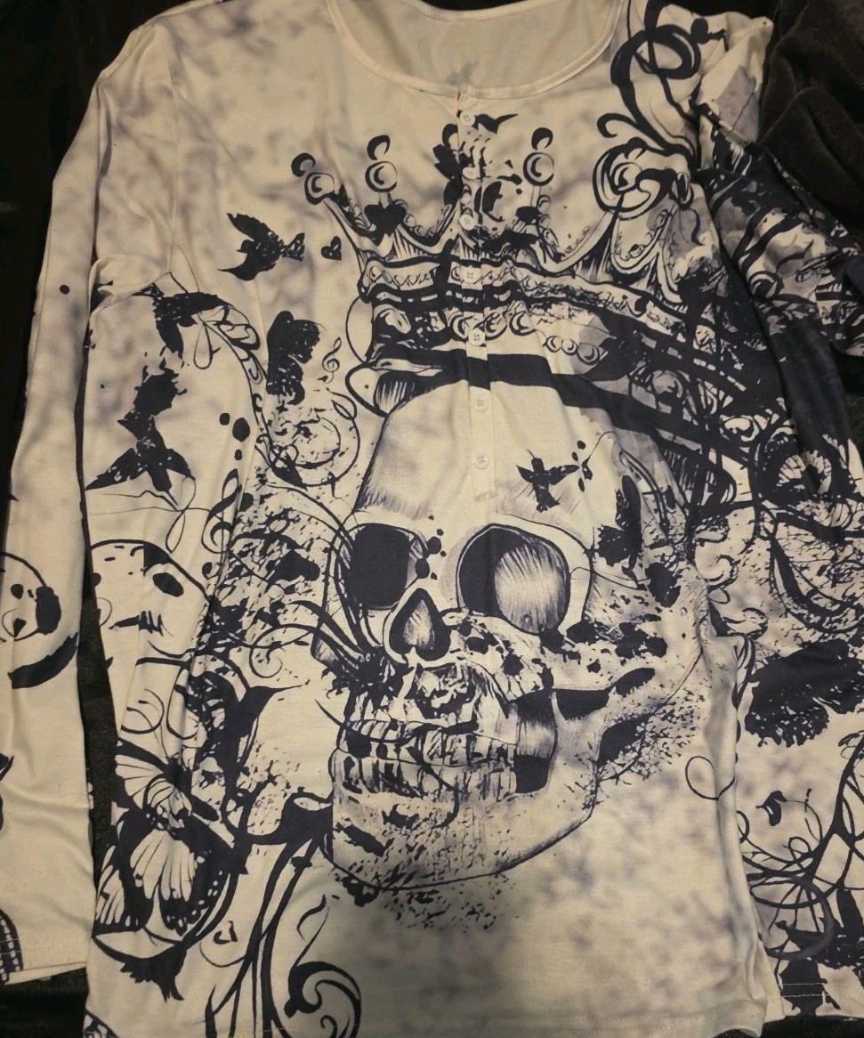 Skull mens Long Sleeve Shirt, O Neck Collar, Breathable Fabric gallery