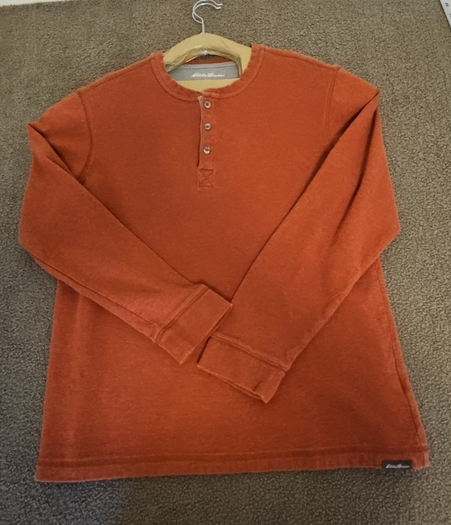 Eddie Bauer Mens Large Henley orange Ultrasoft long Sleeve pull on gallery