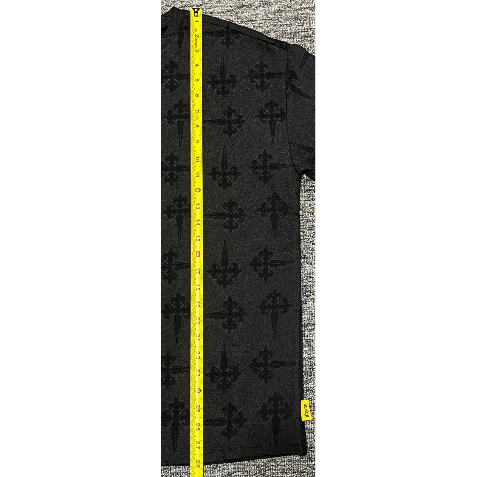 Rhyme Mens Black Embossed Fleur-De-Lis Cross Streetwear T-Shirt Size Medium gallery