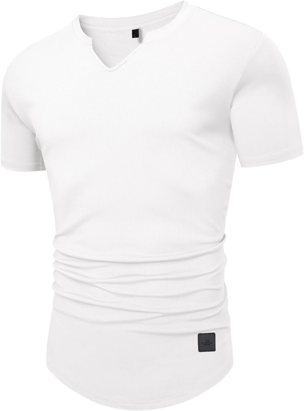 Muscle Fit V Neck T Shirt Men Casual Ribbed Short Sleeve Longline Henley S gallery