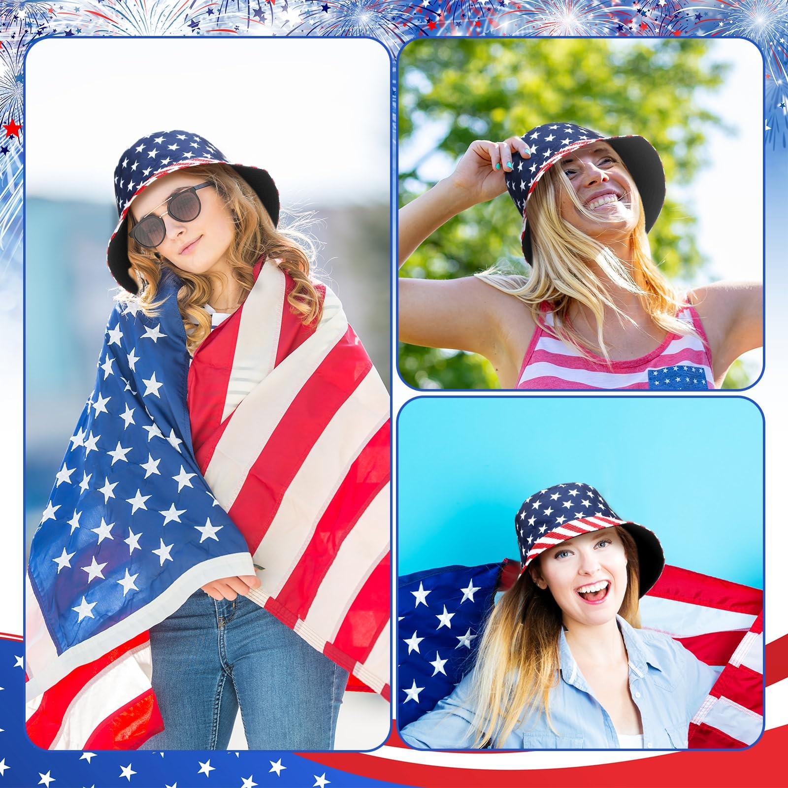 8 Pcs American Flag Bucket Hat 250th Anniversary USA Patriotic Fisherman 4th ... gallery