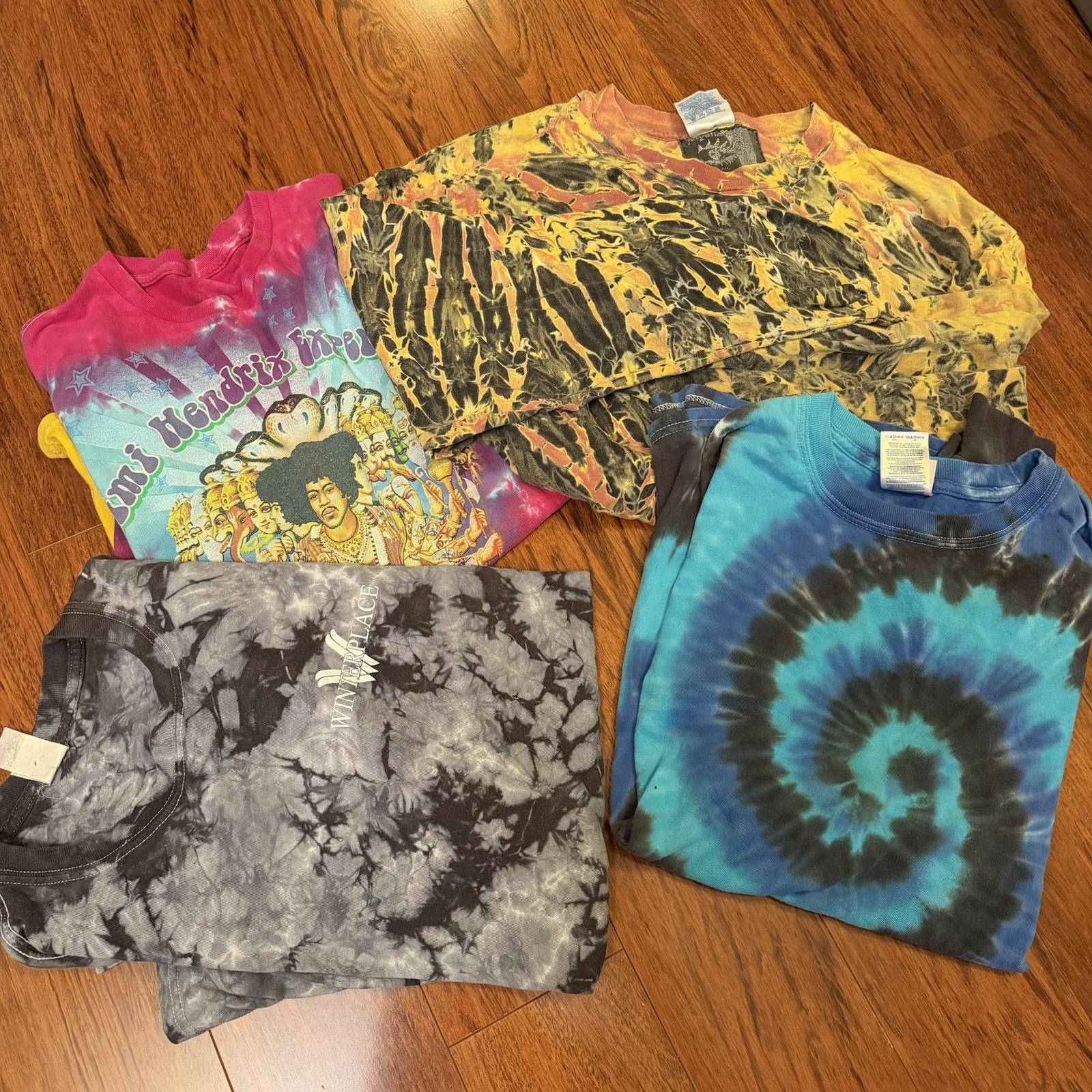 Mixed Tie-Dye Shirt Lot Of 4 100% Cotton 3 Long Sleeve Spiral Jimi Hendrix