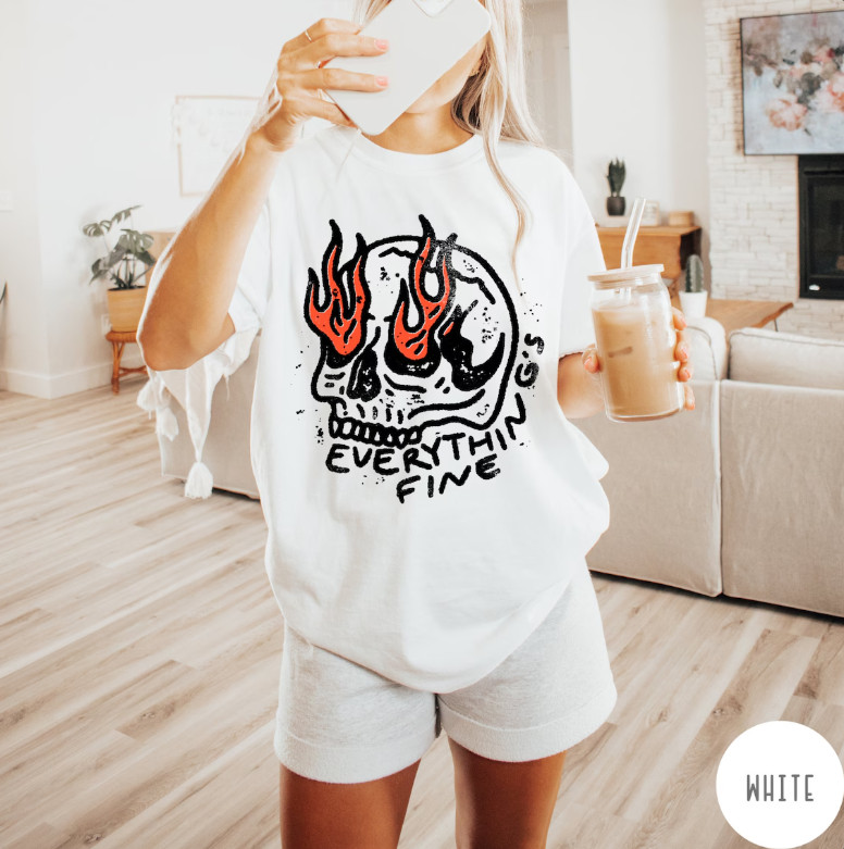 Everything is Fine Shirt, Vintage Comfort Colors Unisex T-Shirt, Skull Oversized