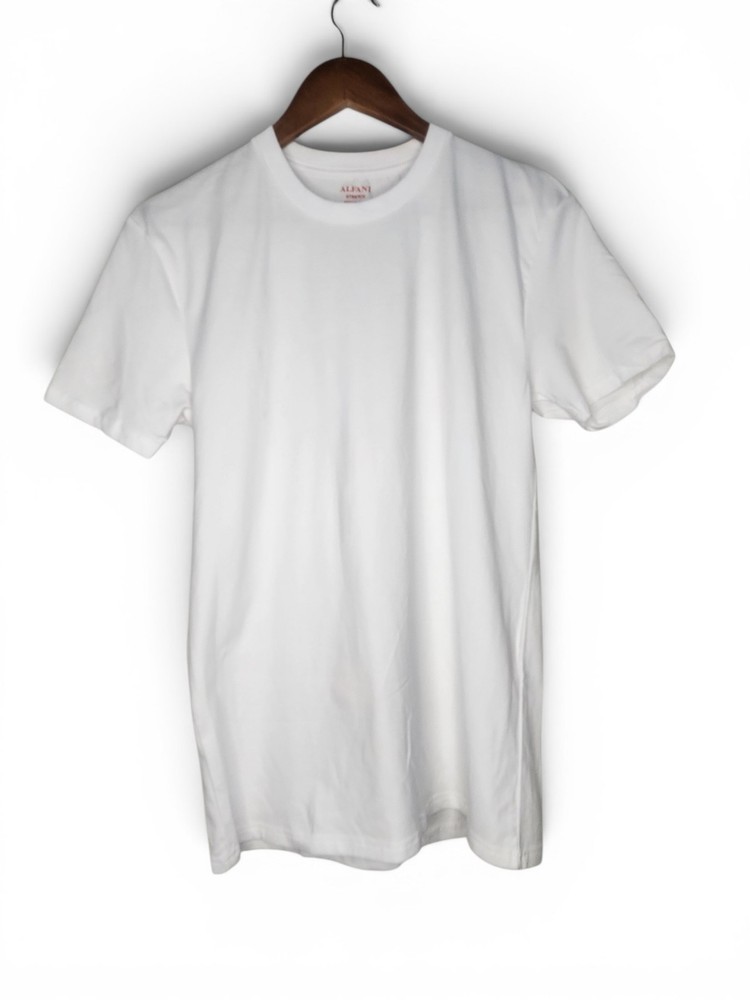 Alfani Stretch Crew Neck Short Sleeve Tee in White Size M