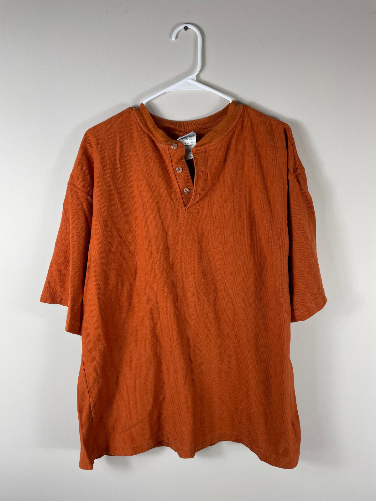 VTG Carhartt Short Sleeve Henley T-Shirt Mens XL Orange Textured Woven gallery