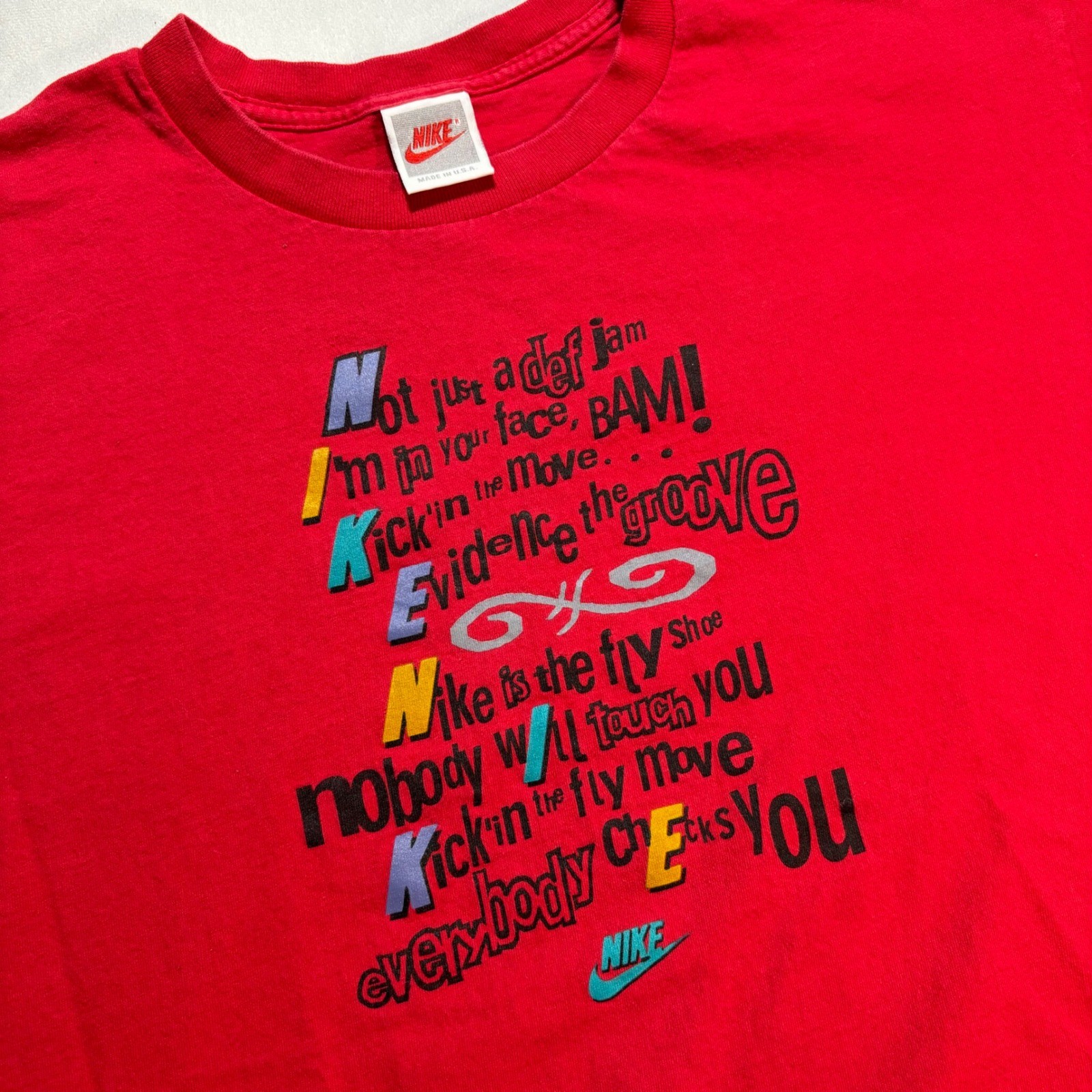 Vintage 90s Nike T-Shirt Men XL Red Def Jam Just Do It Graphic Single Stitch USA gallery