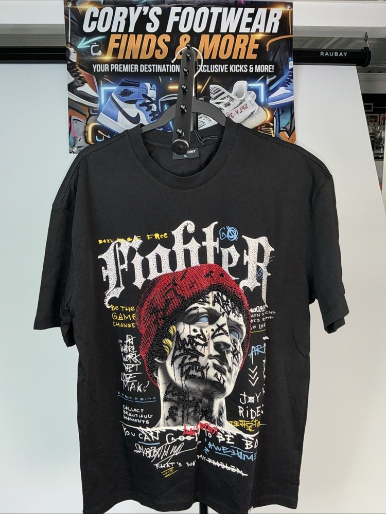 Left Point Italy Black Fighter / Graffiti Men’s T-Shirt Size XL