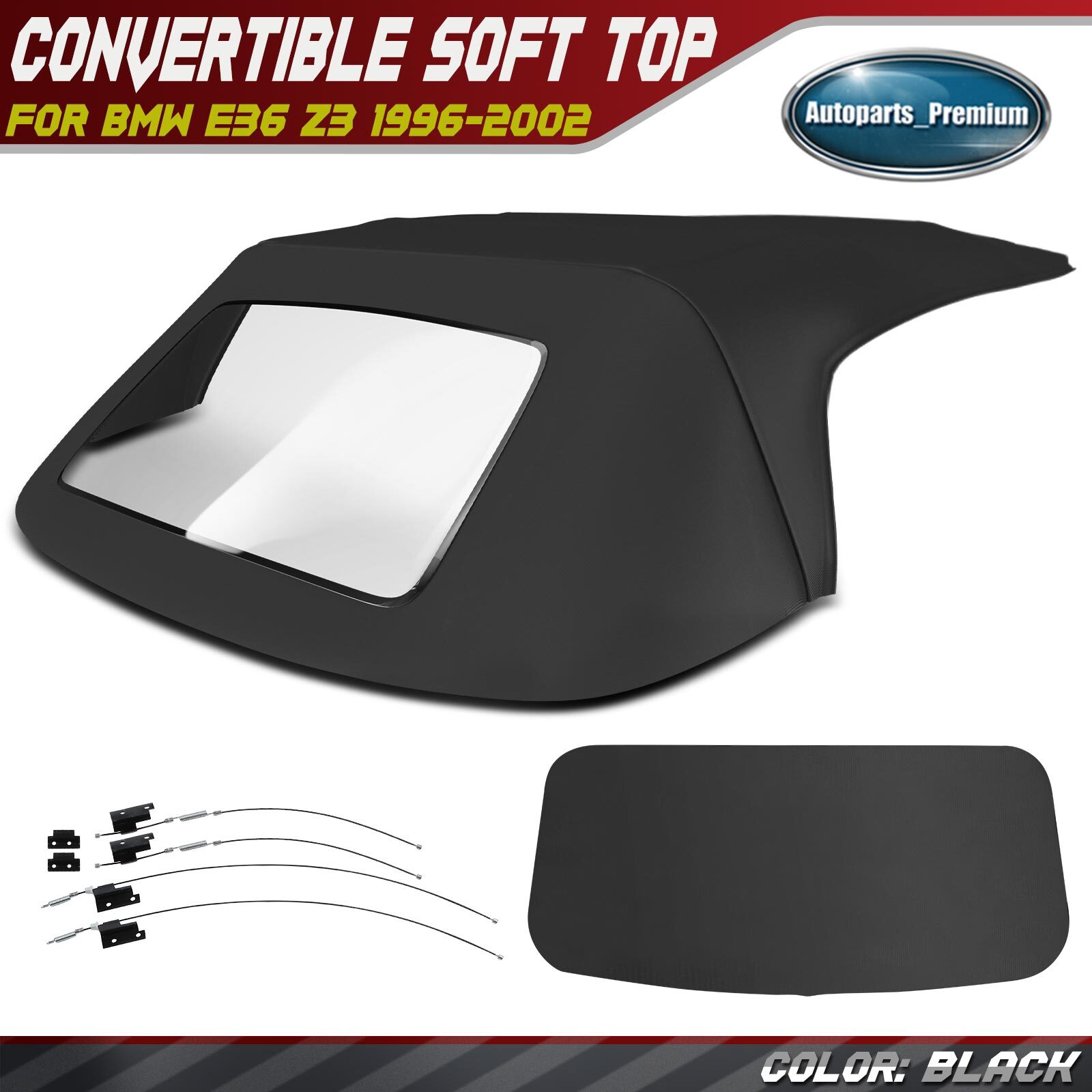 Black Twill Convertible Soft Top with Plastic Rear Window for BMW E36 Z3 96-02
