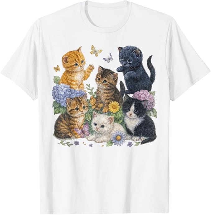 Cat Flower Floral Cute Kitten Vintage Flowers Art Cat Lover T-Shirt gallery