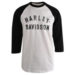Harley-Davidson Men’s T-Shirt Bright White Colorblocked Staple 3/4 Raglan (S29)