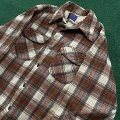 Vintage Pendleton Board Shirt Flannel Mens M Brown Orange Wool Shadow Plaid USA