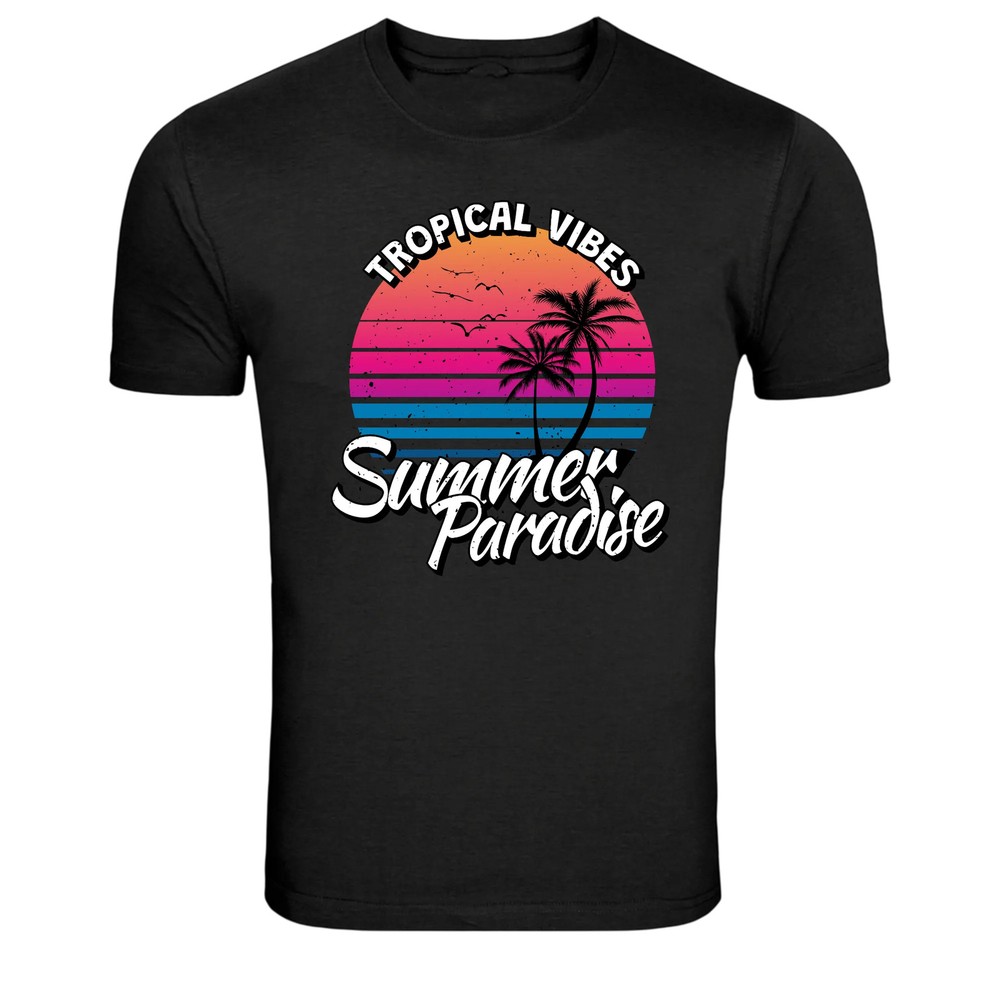 Summer Paradise Tropical Vibes Sunset Graphic T Shirt Beach Tee