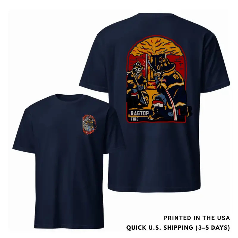 Ragtop Firefighter Scene T-Shirt, Vintage Streetwear Firefighting Graphic Tee, S
