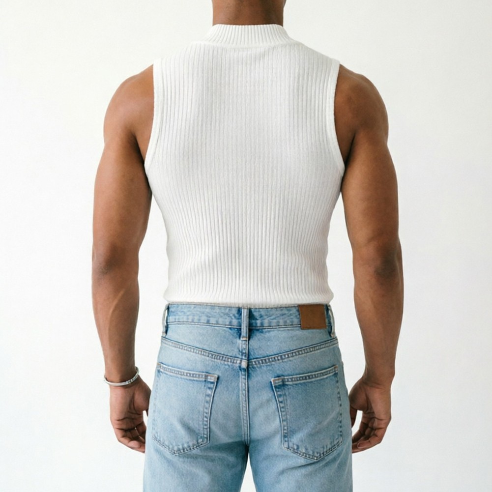Men Ribbed Sleeveless Tank Top with Half Turtleneck Neckline Casual Vest gallery