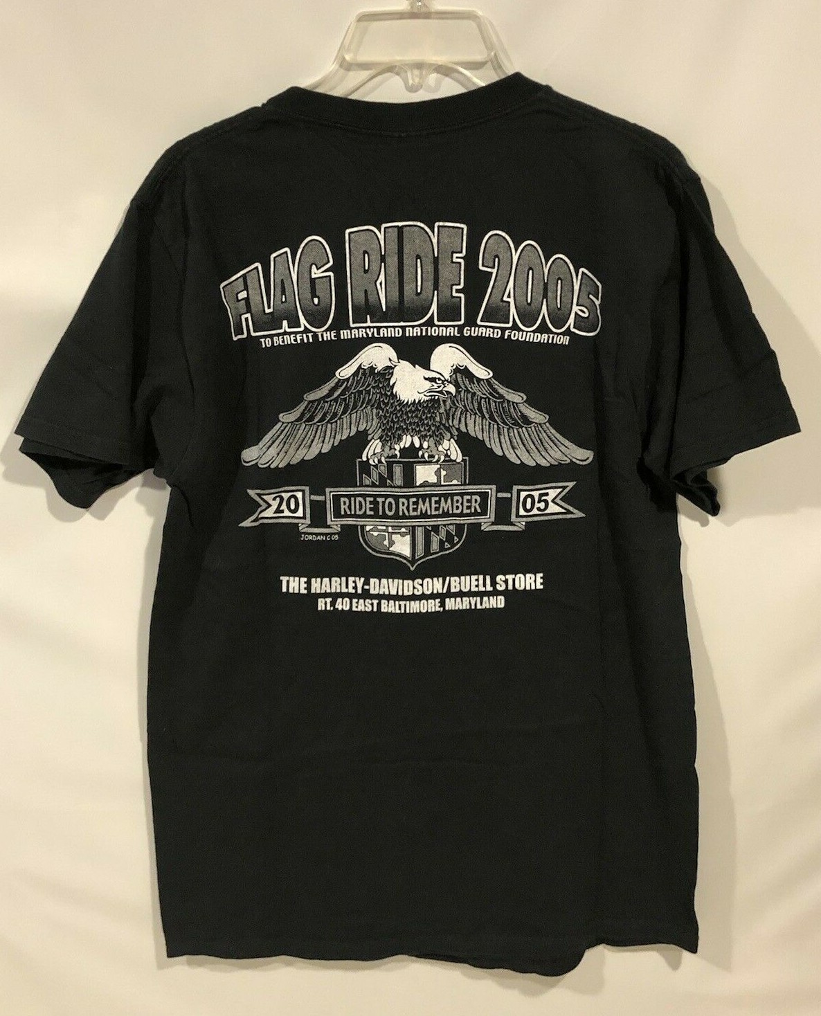 5th Annual Ride to Remember Flag Ride 2005 HD Baltimore Biker T-Shirt Black Sz M