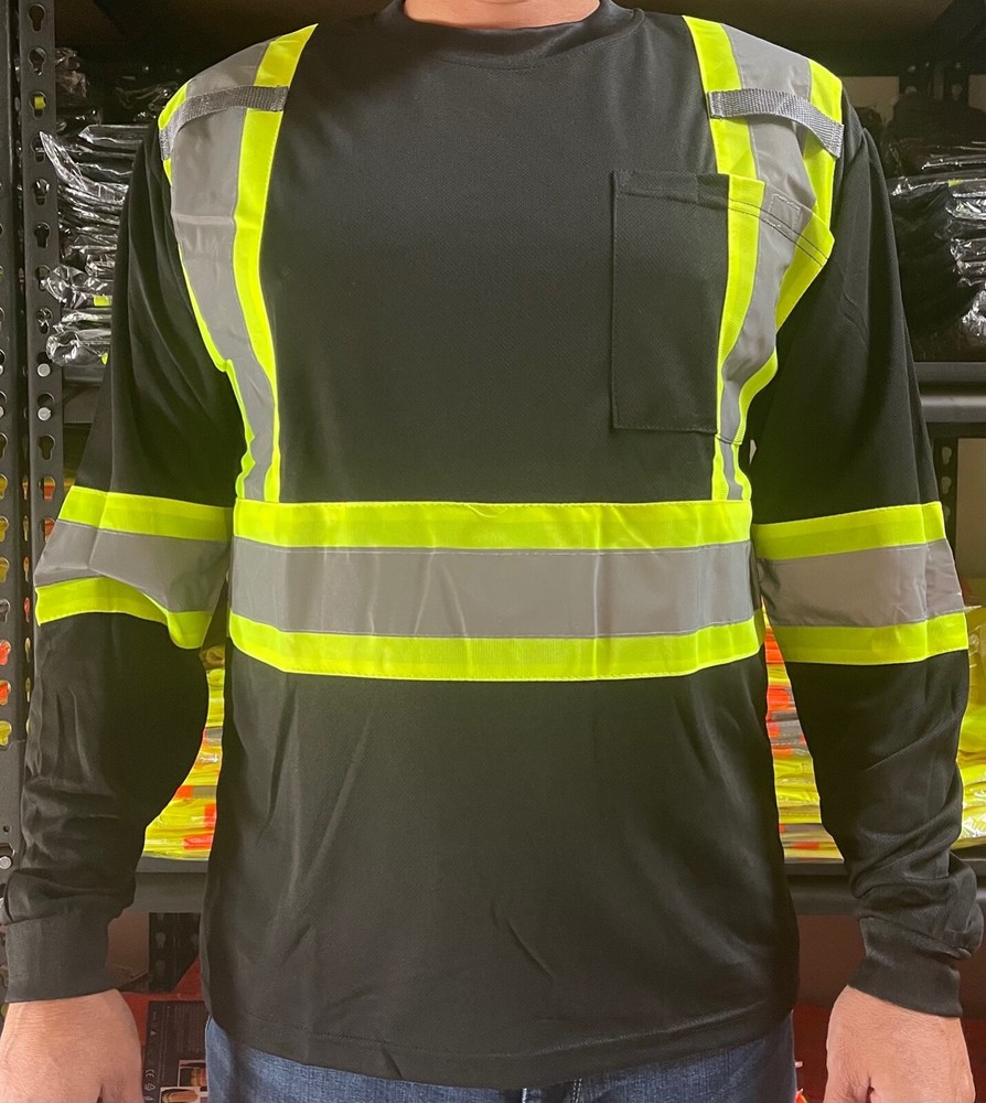 Black High Visibility Safety Shirt With Reflective Stripes Model #904