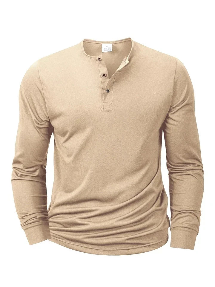 Mens Cotton Slim Fit Long Sleeve Henley T-Shirt Casual Button Tee Top Gym Gift gallery